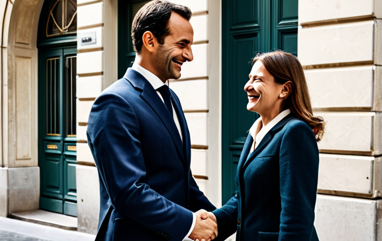 **

"A well-dressed property manager, fully clothed in professional attire, shaking hands with a smiling tenant in front of a Parisian apartment building. Safe for work, appropriate content, perfect anatomy, natural proportions, professional. The building has classic Haussmann architecture. Warm, inviting lighting."

**