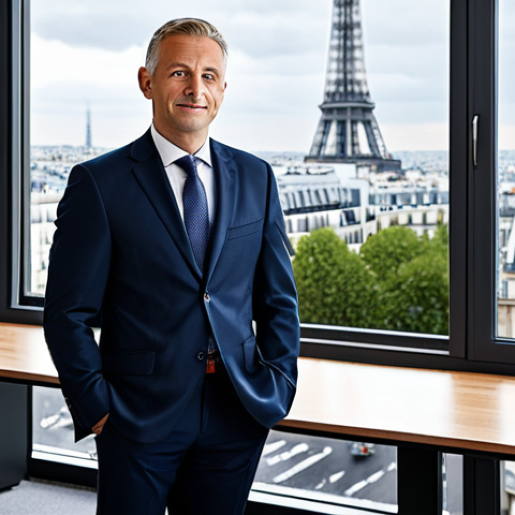 **

"A professional real estate manager in a modest business outfit, standing in a modern Parisian office with large windows overlooking the city, fully clothed, appropriate attire, safe for work, perfect anatomy, natural proportions, professional photography, high quality, family-friendly."

**