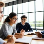 주택관리사 수험생 커뮤니티 활용법 - **Prompt 1: Collaborative Real Estate Study Group**
    "A diverse group of four university students...