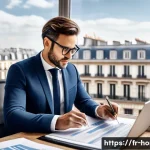 주택관리사 자격증 취득 후 진로 - A professional real estate property manager in a modern Parisian office, wearing smart business atti...
